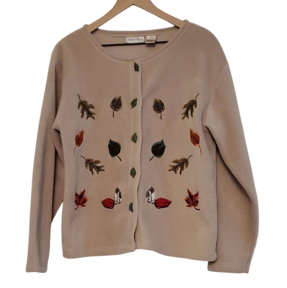 Nick and Sarah Vintage Fall Autumn Leaf Sweater Cardigan, Size Large